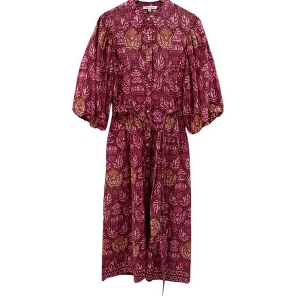 Love The Label Lola Midi Dress In Dahlia Fuschia Print - Picture 2 of 7